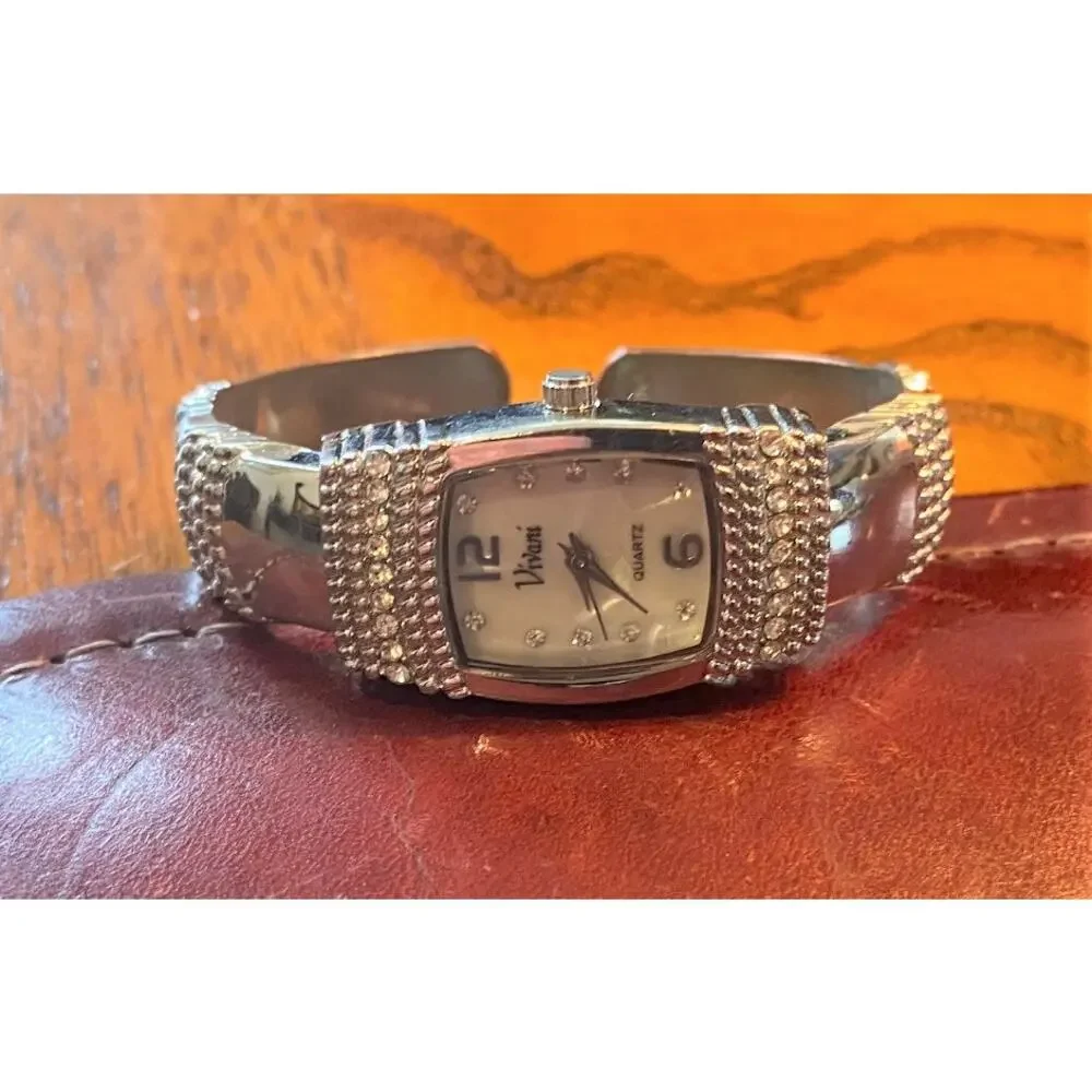 Women's 20mm silver Tone Vivani Watch, Crystal Accents, Bangle